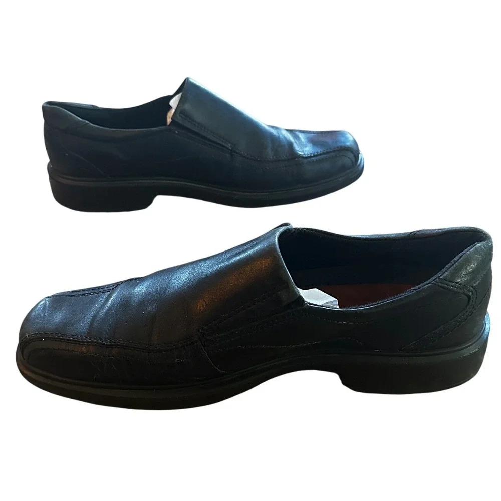 ECCO Mens Black Leather Bicycle Toe Slip On Loafers Dress Shoes Size 46‎